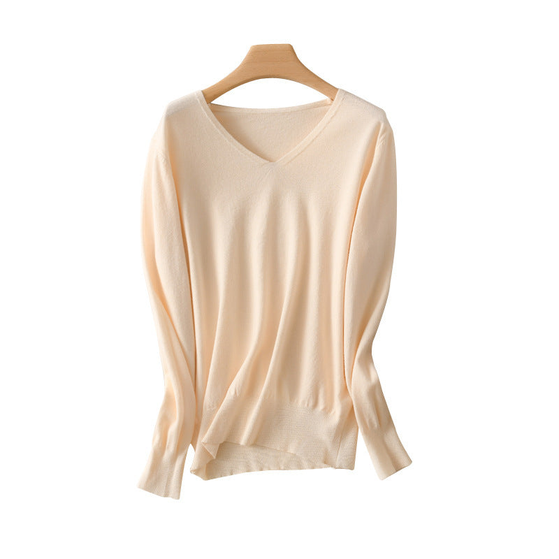 Ladies Lightweight V-Neck Cashmere Look Fine Knit Sweater Chichicherry