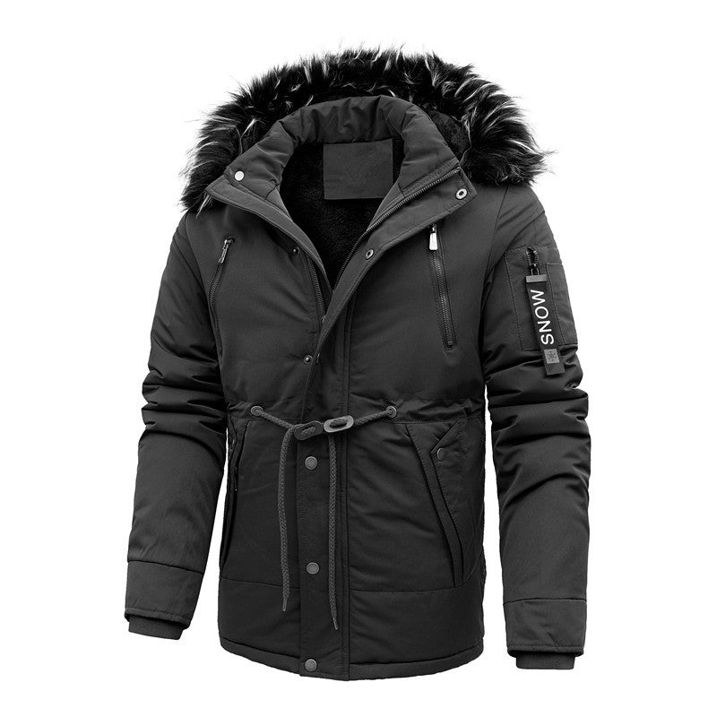 Men's padded parka jacket with faux fur hood and waist drawstring Chichicherry