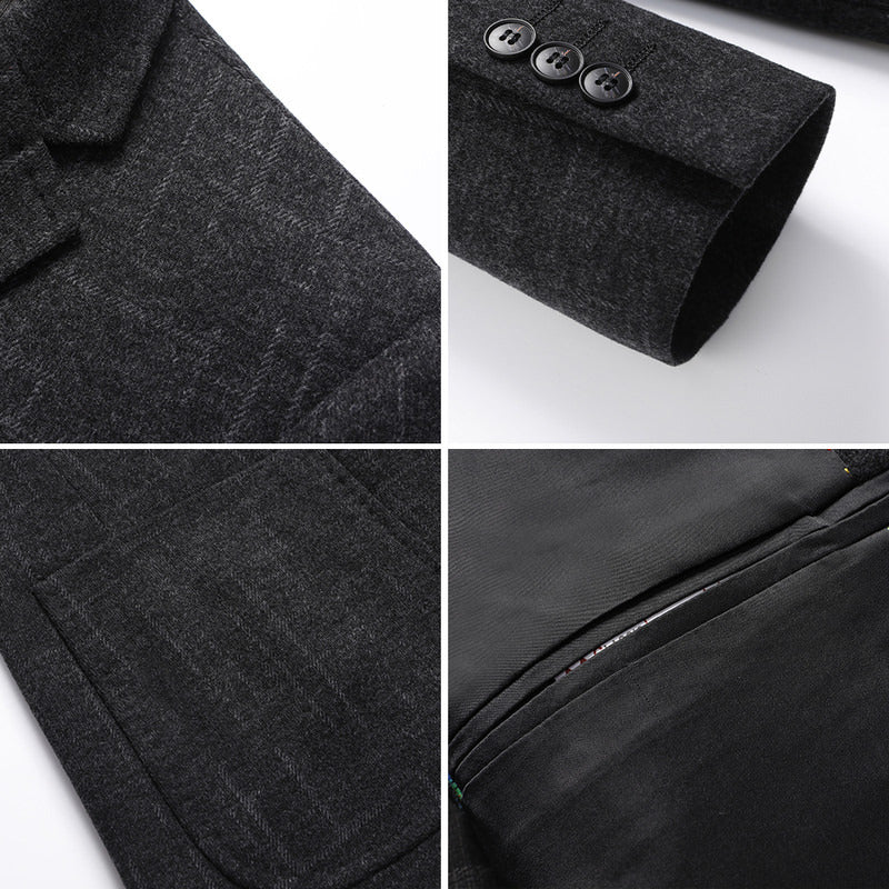 Men's blazer made of wool blend with subtle check pattern, lightweight thermal inner lining and patch pockets Chichicherry