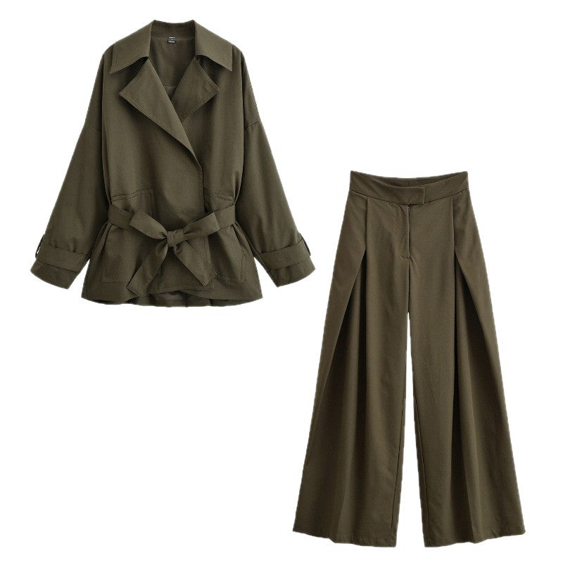 Women Tailored Short Trench with Tie Belt and Oversized Sleeves Chichicherry
