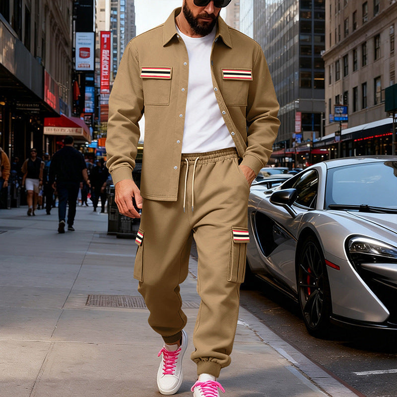 Men's Urban Two-Piece Utility Jogging Set with Overshirt and Cargo Pants Chichicherry