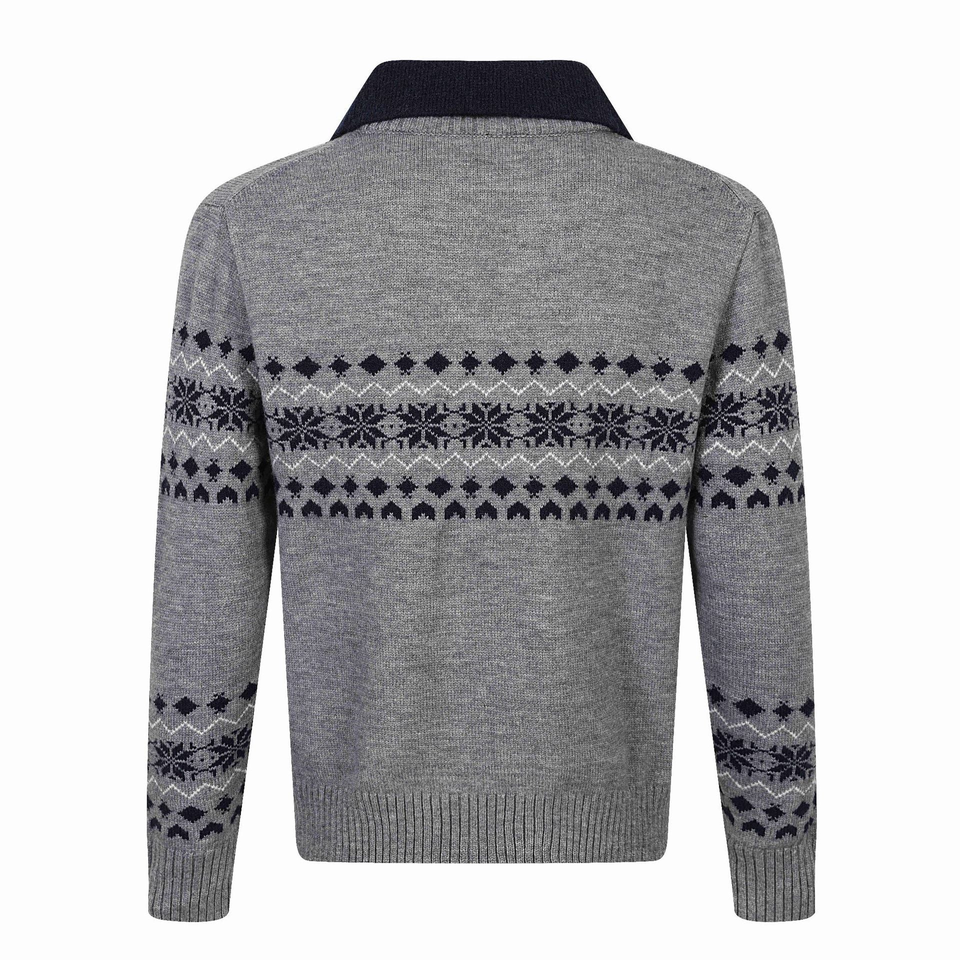 Men's Norwegian knit sweater with V-neck and contrasting shirt collar Chichicherry