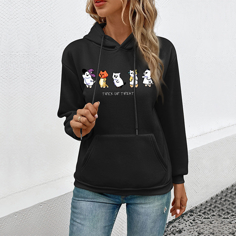Women's hoodie with cartoon cat motif, kangaroo pocket and soft lining Chichicherry