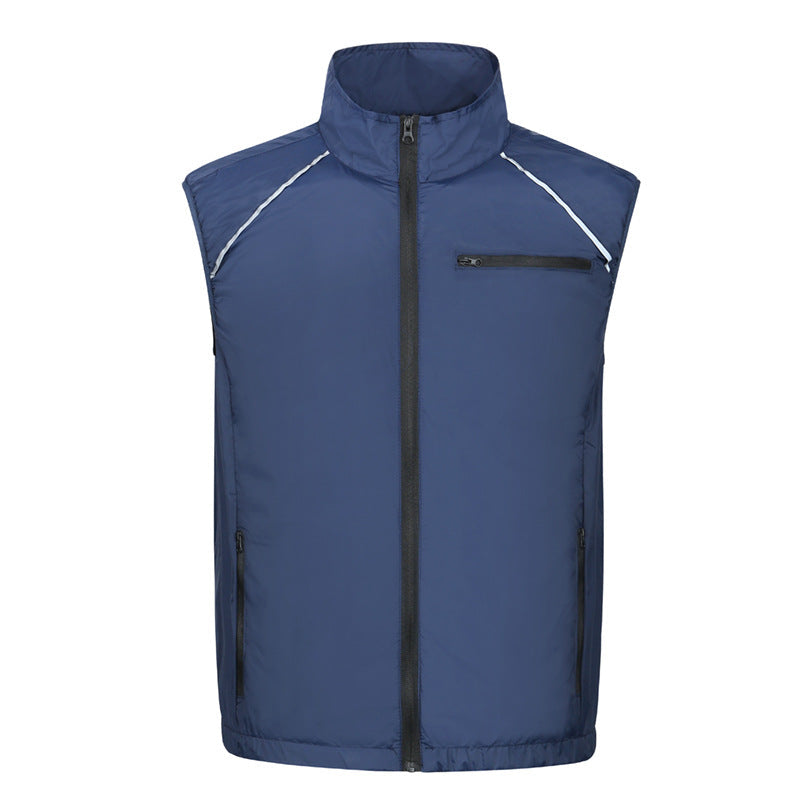 Men's lightweight breathable wind vest with standing collar and zippered pockets Chichicherry