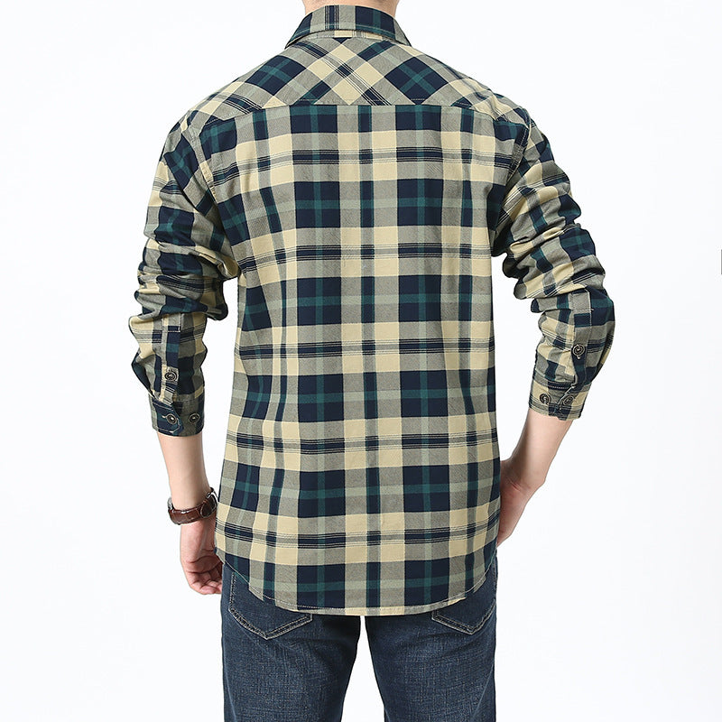 Men's plaid flannel shirt in worker style with chest patch pockets Chichicherry