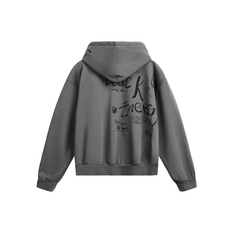 Unisex hooded zip jacket in boxy cut with large portrait print Chichicherry