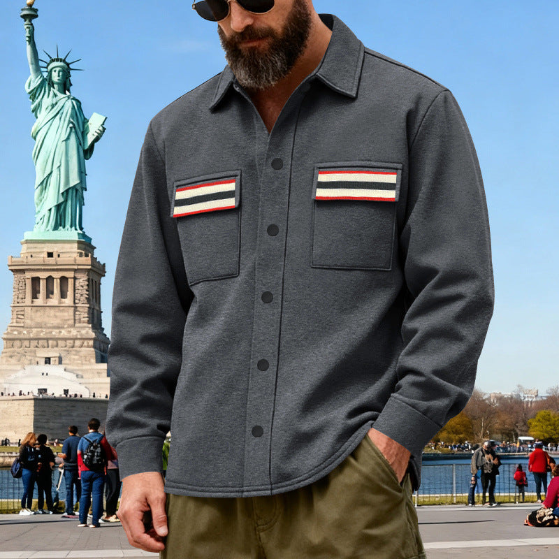 Men's overshirt jacket made of heavy cotton blend with chest pockets and contrast stripes Chichicherry