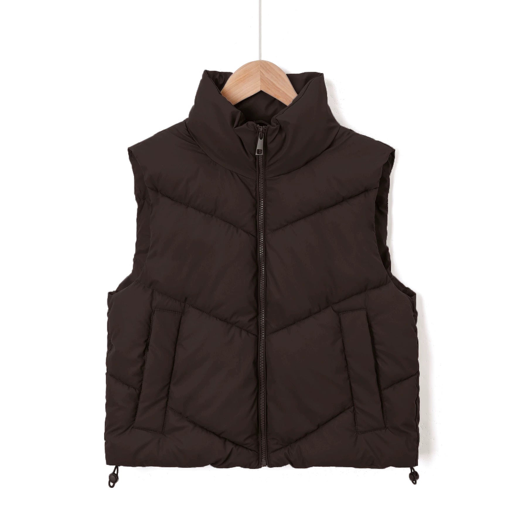 Women's sleeveless quilted thermal vest with high stand-up collar and drawstring Chichicherry