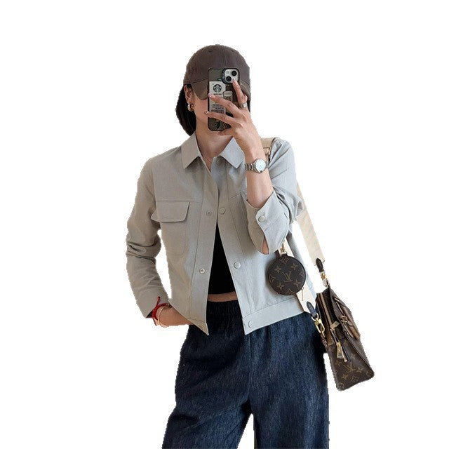 Ladies Short Overshirt Jacket made of lightweight cotton blend with chest pockets Chichicherry