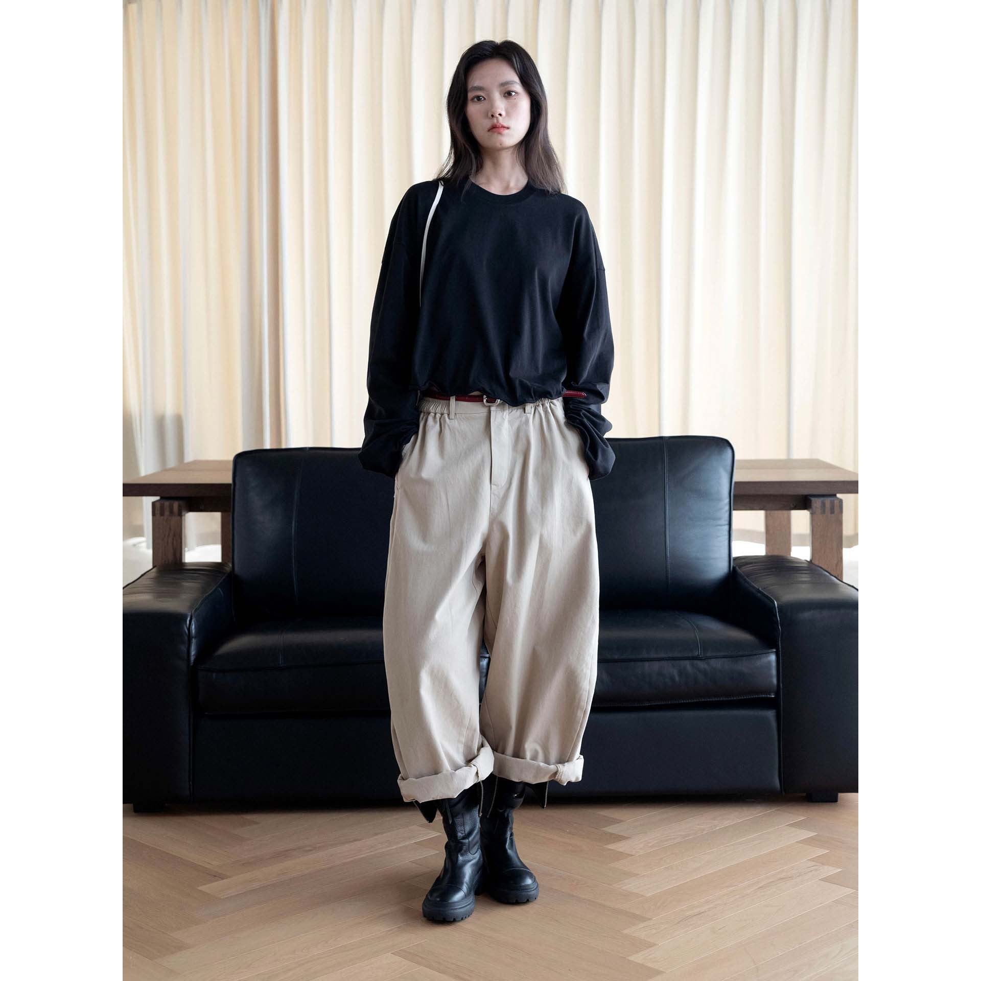 Women's voluminous pleated wide-leg trousers with high waist and cuff Chichicherry