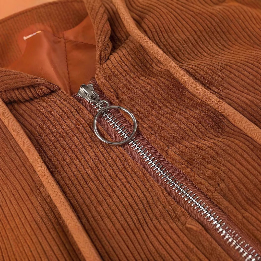 Women's short cord jacket with hood, teddy lining and full zip Chichicherry