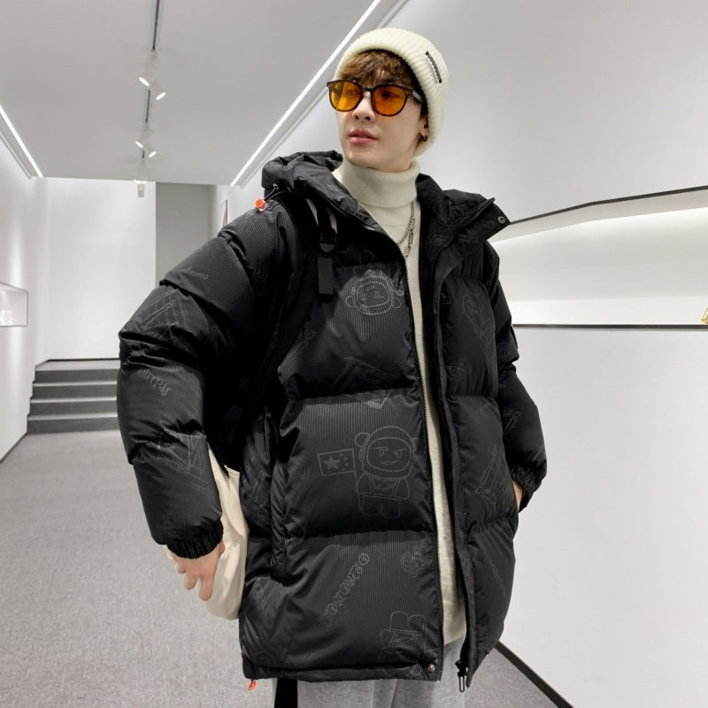 Men's padded oversized quilted jacket with hood and allover print Chichicherry