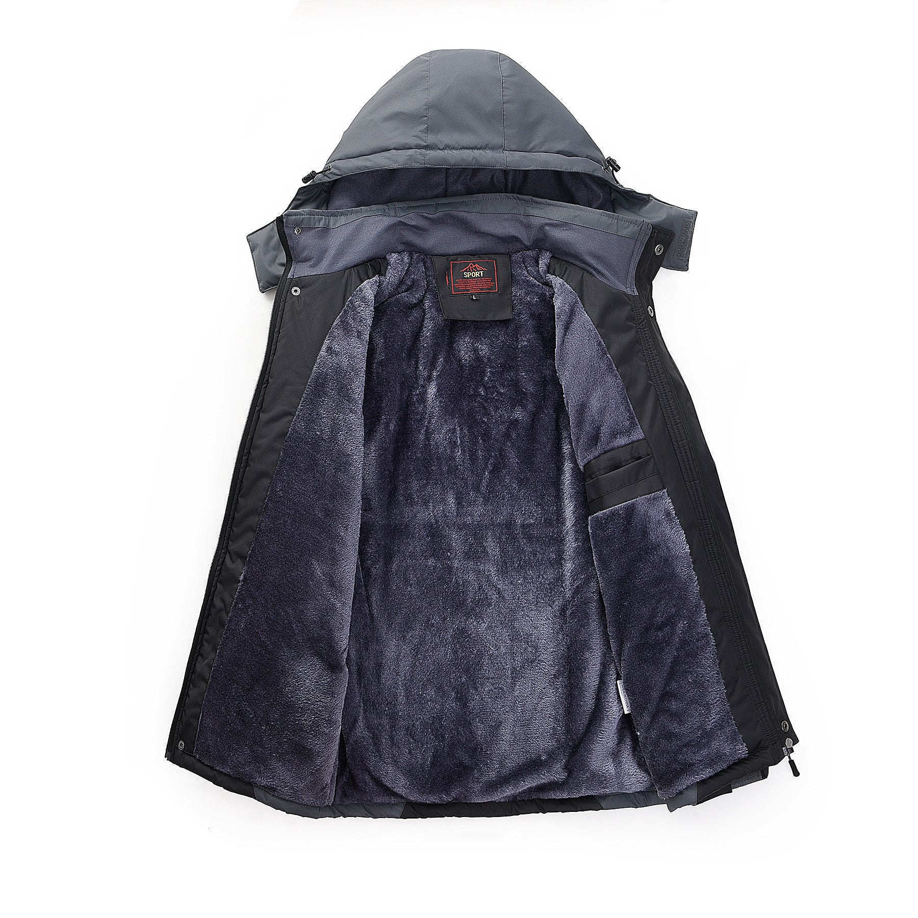 Men's water-repellent outdoor jacket with teddy fleece lining, adjustable hood, and multifunction pockets Chichicherry
