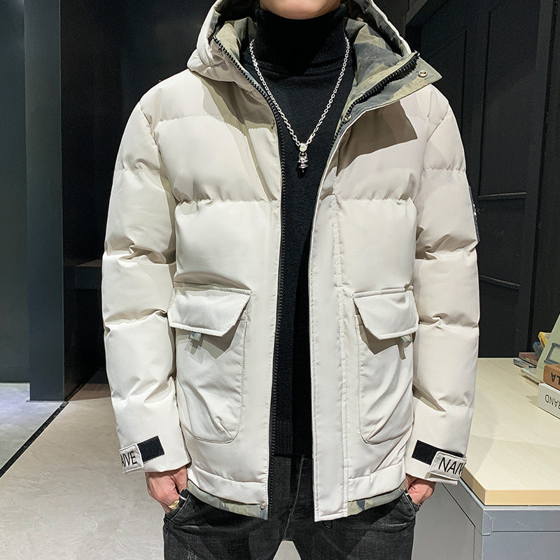 Men's quilted hooded jacket with flap pockets and adjustable Velcro cuffs Chichicherry