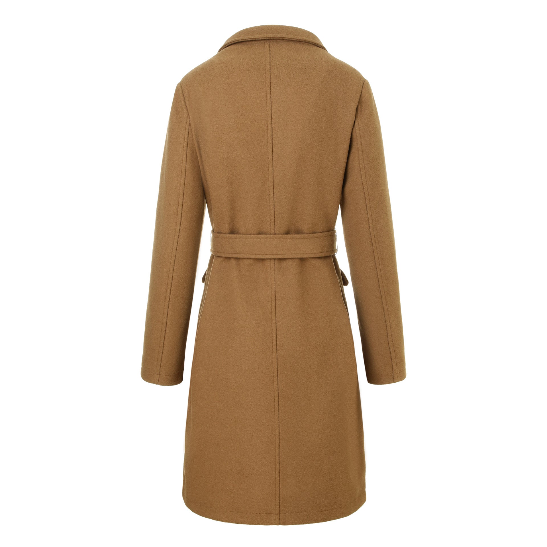 Women’s coat in wool look with double-breasted front, waist belt, and flap pockets Chichicherry