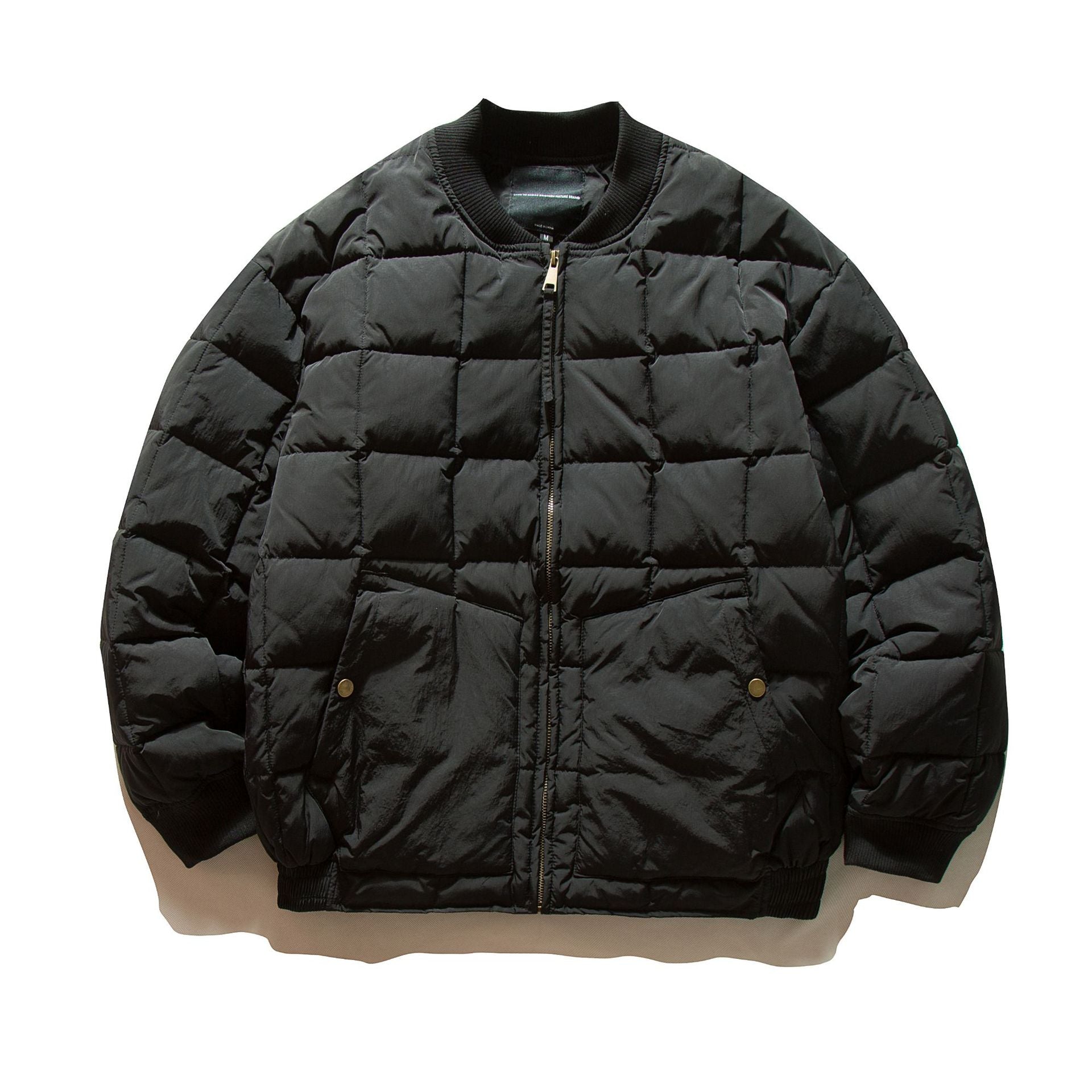 Men's Boxy Quilted Bomber Jacket with Cubic Padding and Ribbed Collar Chichicherry