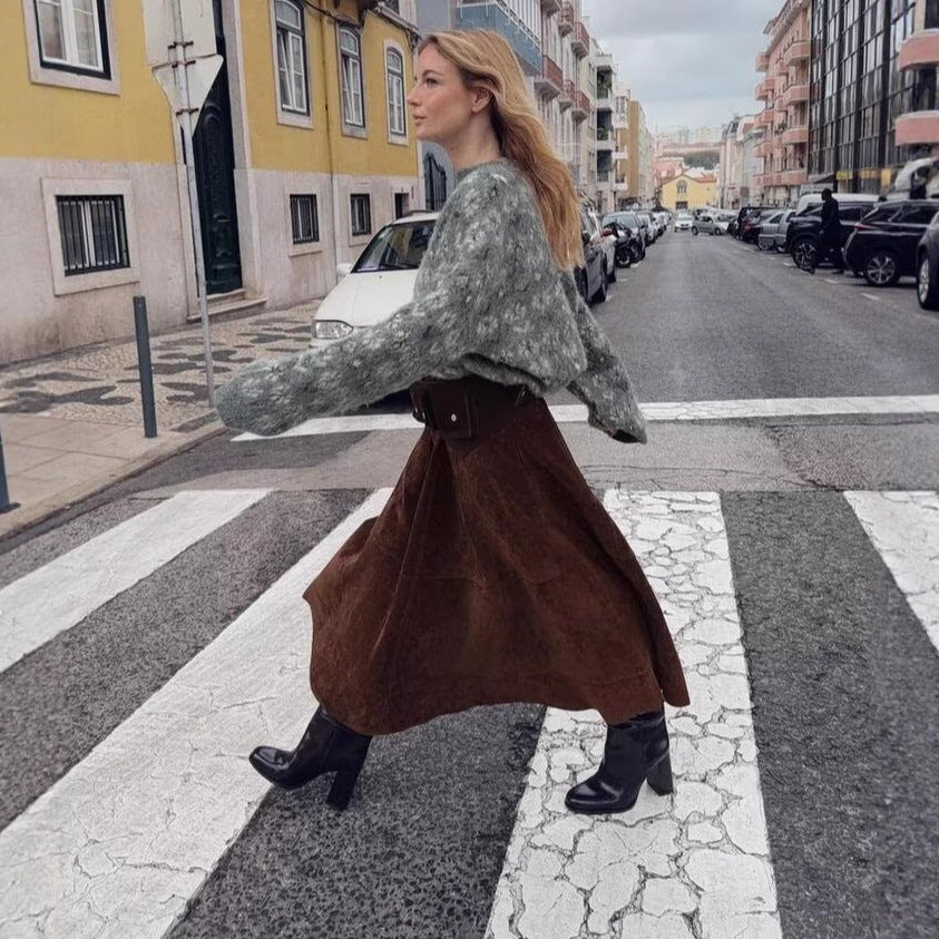 Women Oversize Jacquard Sweater made of soft Mohair mix with round neck Chichicherry