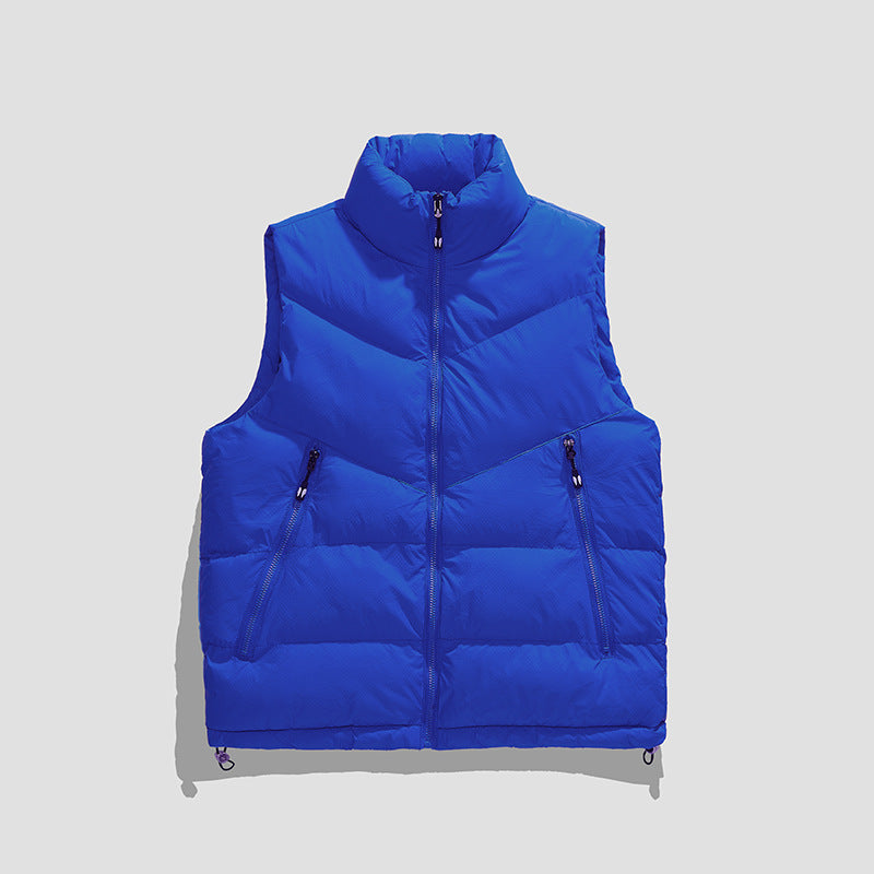 Men's Lightweight Insulated Down Look Vest with High Stand-Up Collar and Wave Quilting Chichicherry