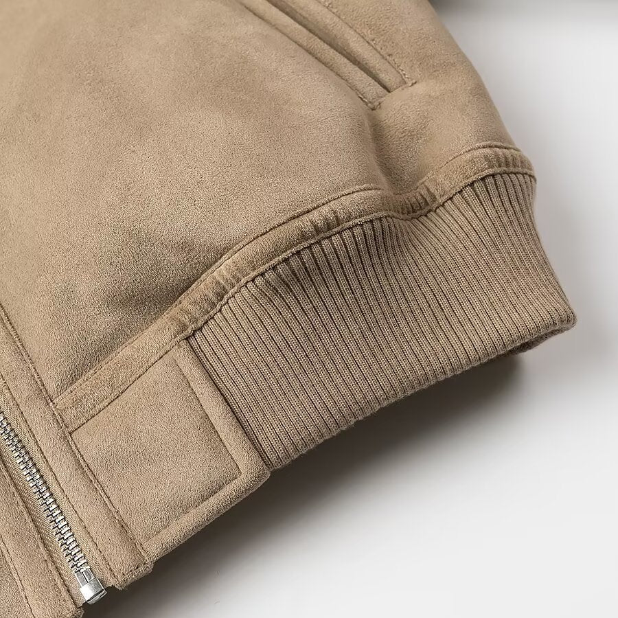 Women's short-cut bomber jacket with faux shearling collar and suede look Chichicherry