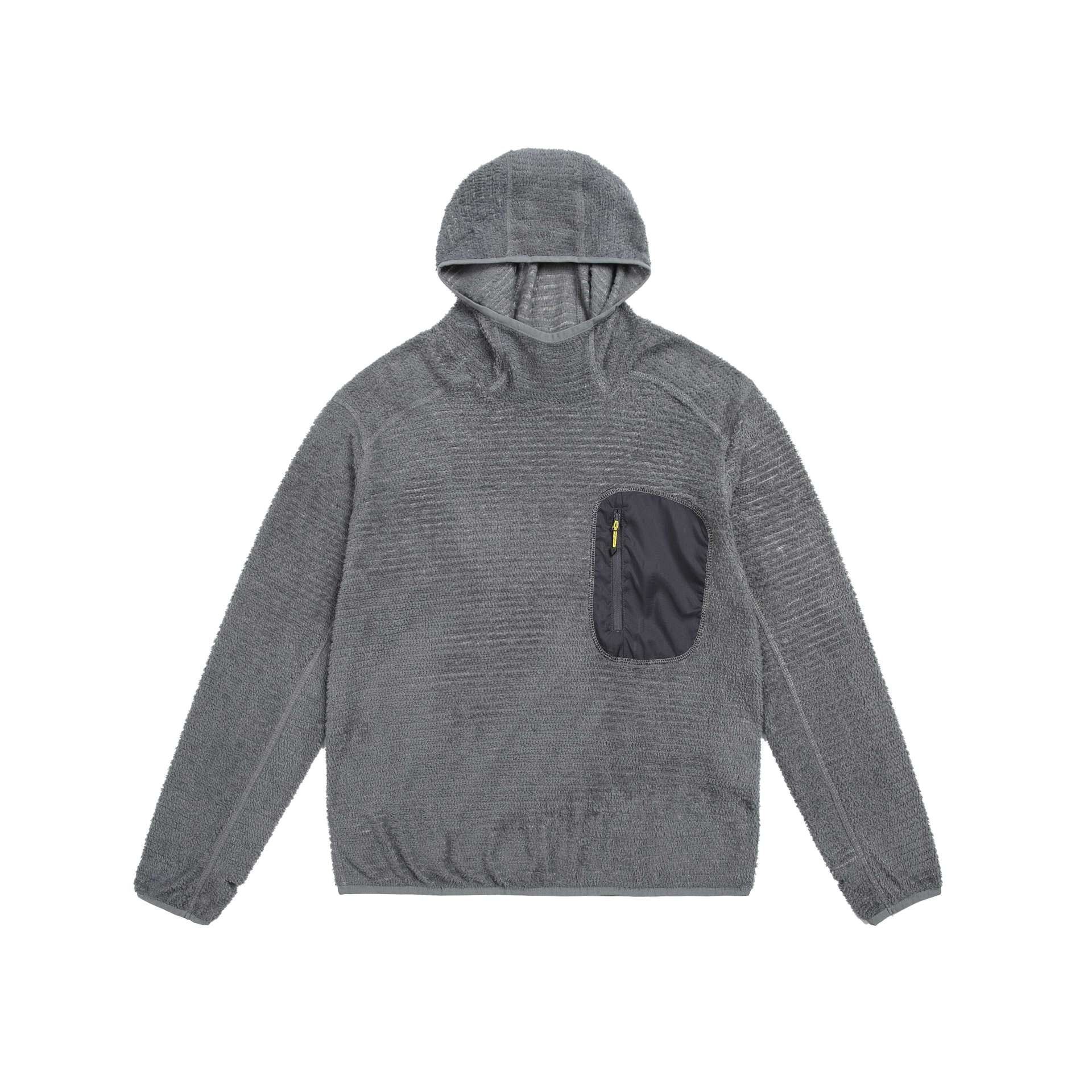 Unisex cozy hooded fleece pullover with chest zip pocket and elastic hem Chichicherry