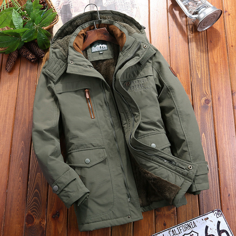 Men's warming canvas field parka with teddy lining, hood, and multifunctional utility pockets Chichicherry