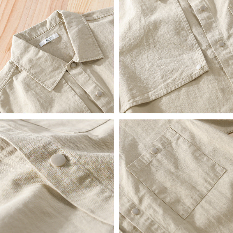 Men's Minimalist Cotton Utility Overshirt with Snap Placket and Chest Pockets Chichicherry
