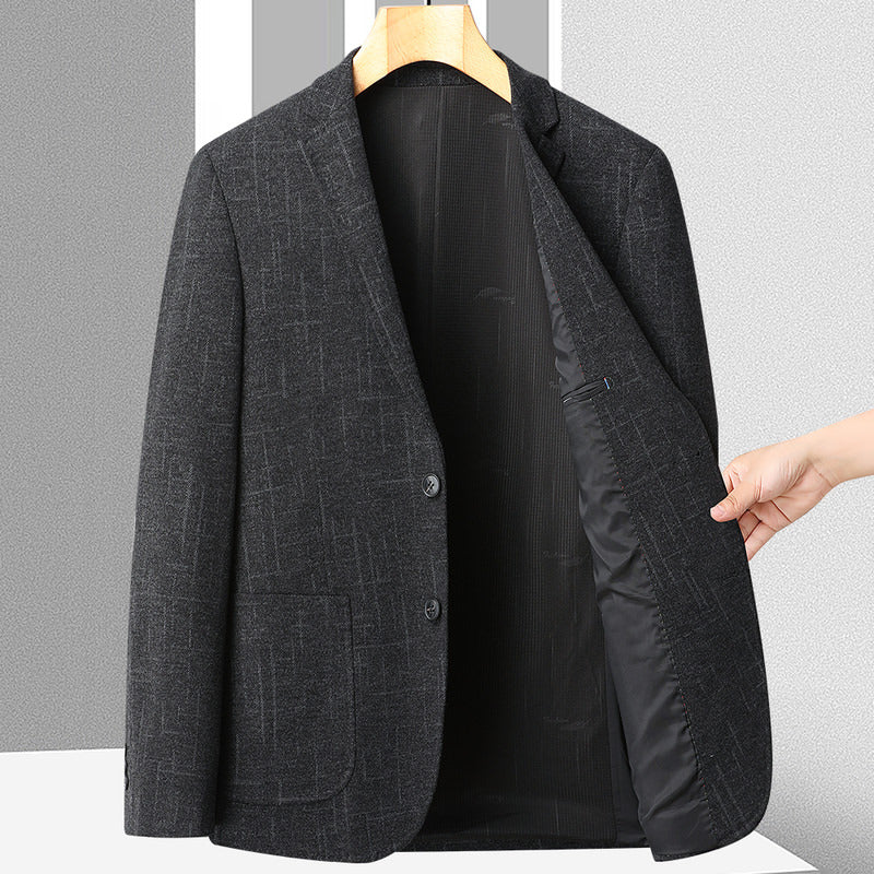 Men's blazer made of wool blend with subtle check pattern, lightweight thermal inner lining and patch pockets Chichicherry