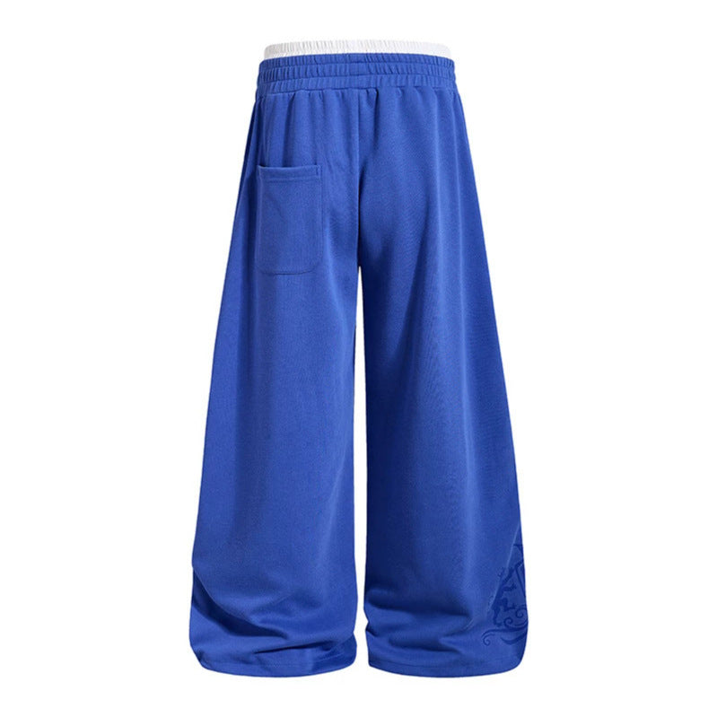 Women Wide Palazzo Training Pants with Elastic Waistband, Drawstring and Contrast Piping Chichicherry