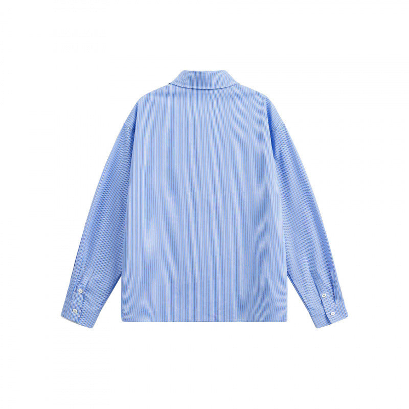 Women's oversized shirt with fine pinstripes, chest pocket, and classic Kent collar Chichicherry