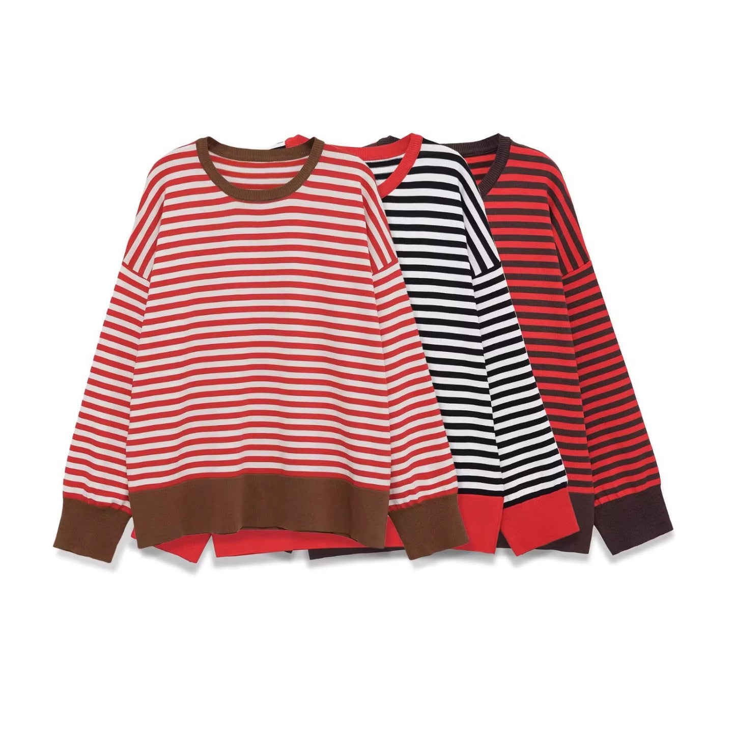 Women's Striped Oversized Sweater with Contrast Cuffs Chichicherry