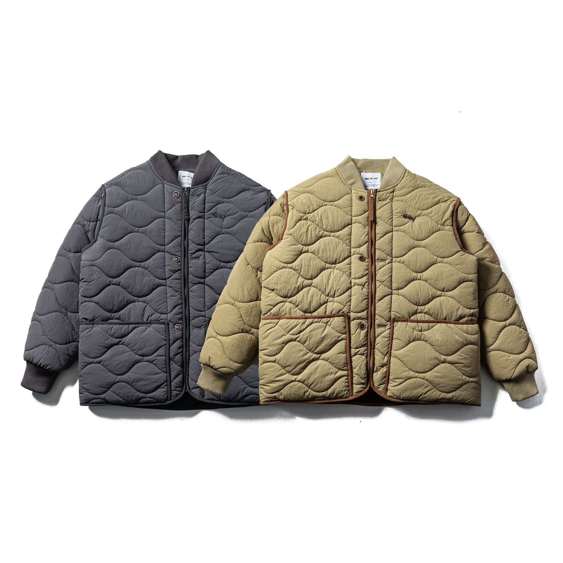 Men's Quilted Boxy Blouson with Wave Quilting and Leather Piping Chichicherry