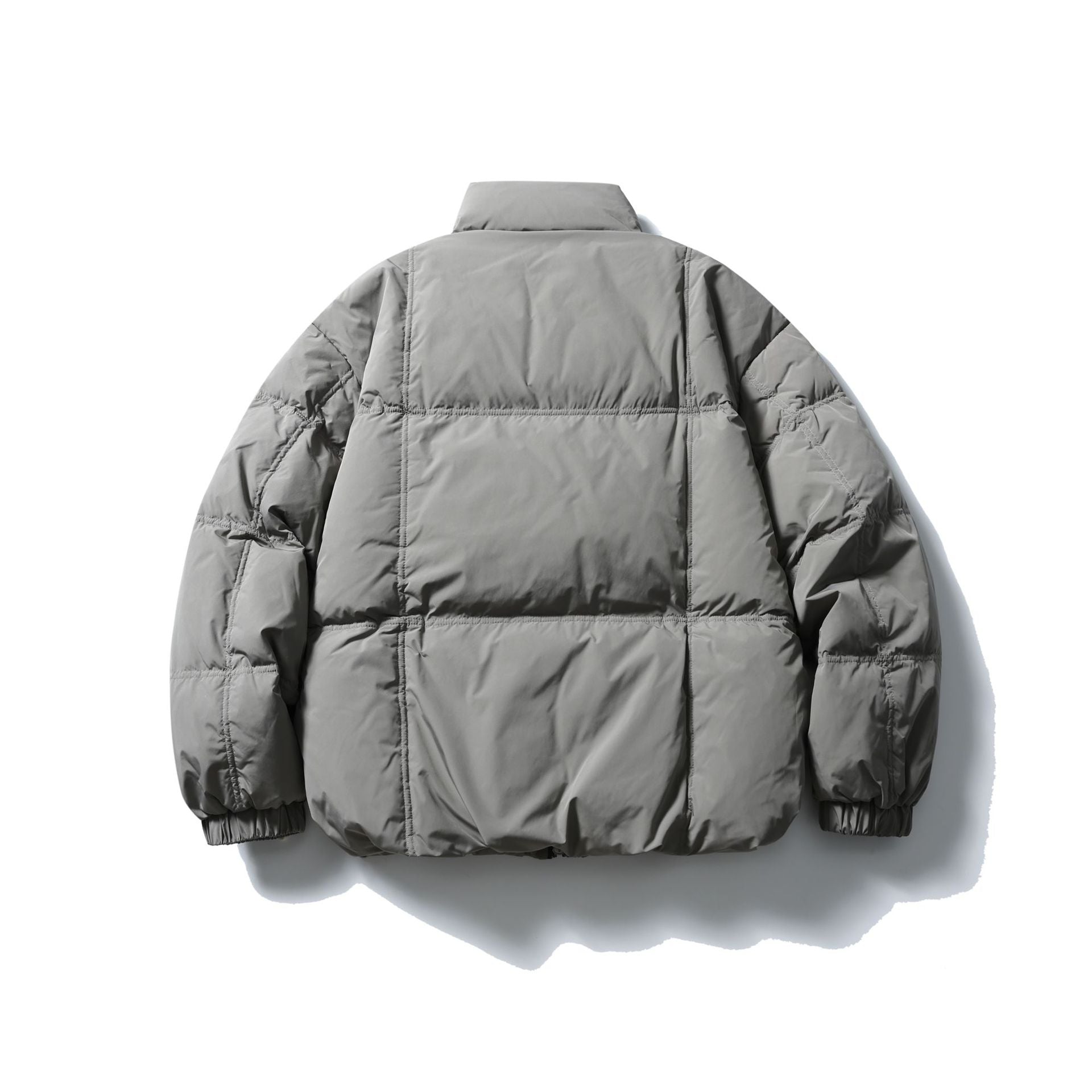 Men's Boxy Quilted Jacket with High Stand-Up Collar, Checked Quilting, and Elastic Hem