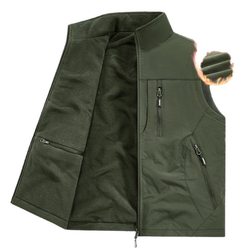 Men's thermo fleece outdoor vest with warming teddy lining, windproof outer layer & multifunctional zip pockets Chichicherry