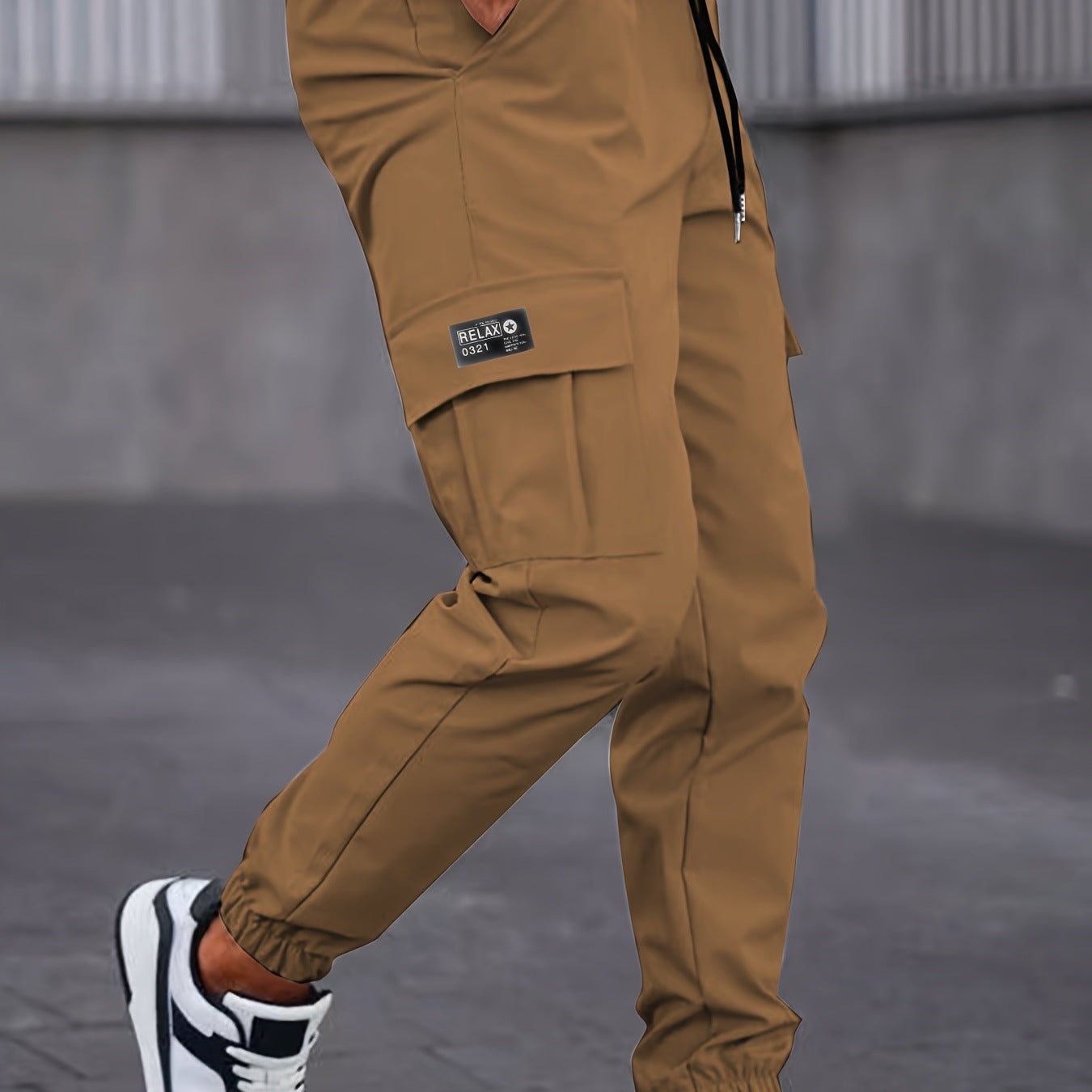 Men's Cargo Jogging Pants with Drawstring, Tapered Cut & Flap Pockets Chichicherry