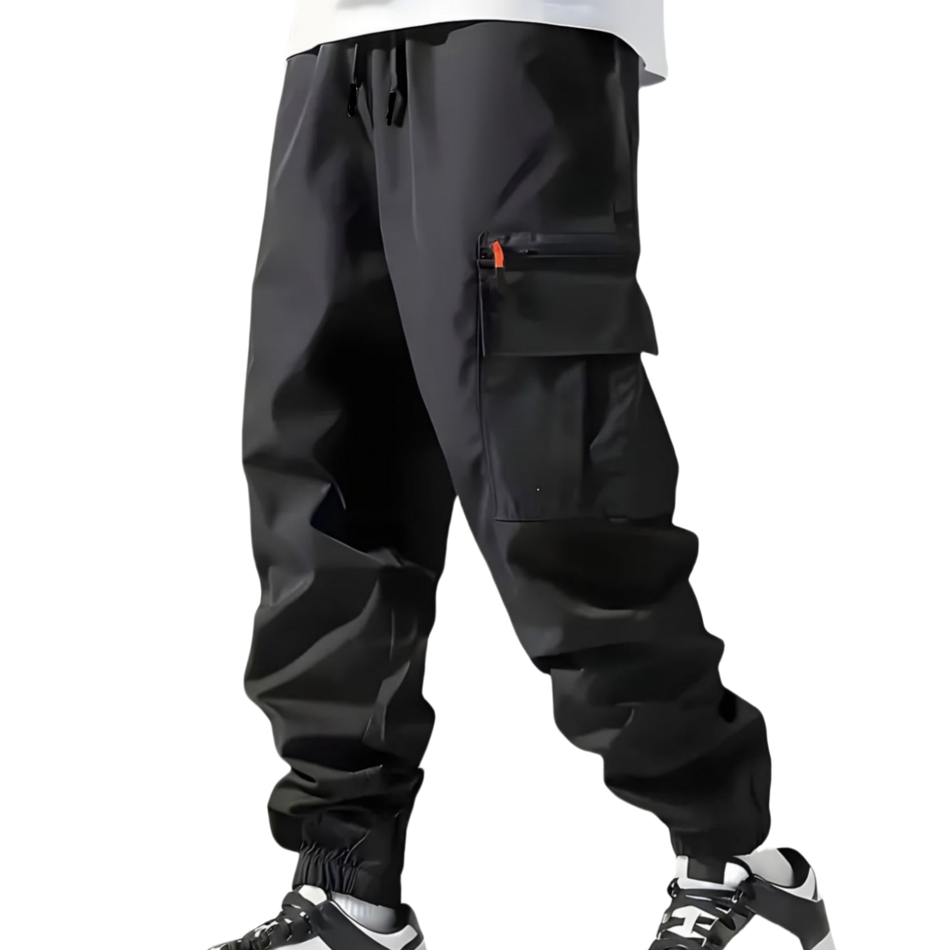 Men's Technical Cargo Jogging Pants with Zip Pockets, Drawstring and Elastic Ankle Cuffs Chichicherry
