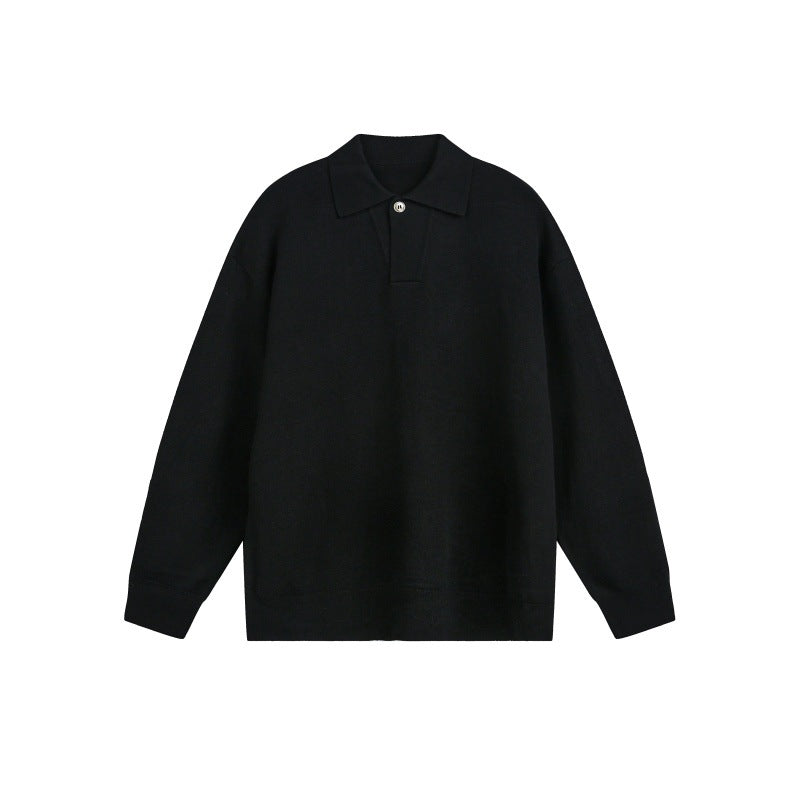 Men's Loose Knit Polo Sweater with Button Placket and Oversize Cut Chichicherry
