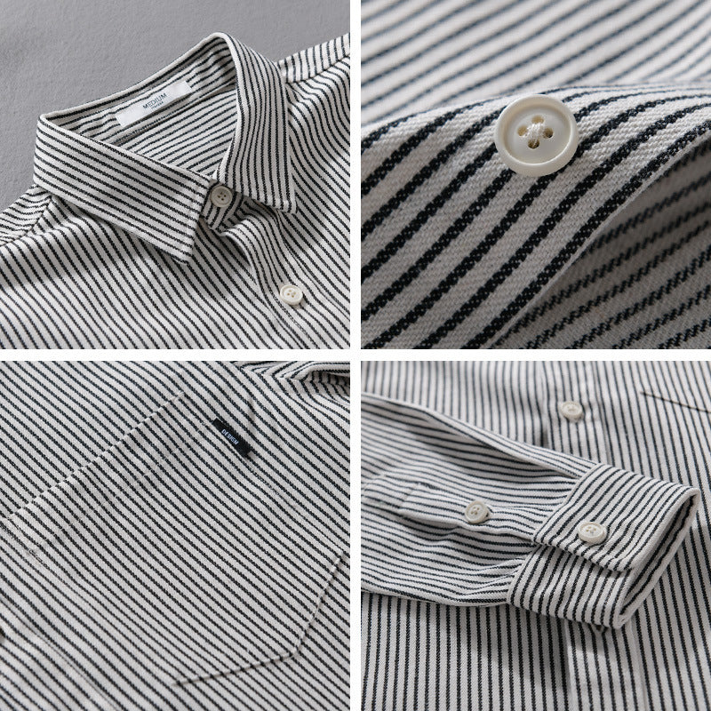 Men's lightweight pinstripe shirt in layering overshirt style with a Kent collar and patched chest pocket Chichicherry