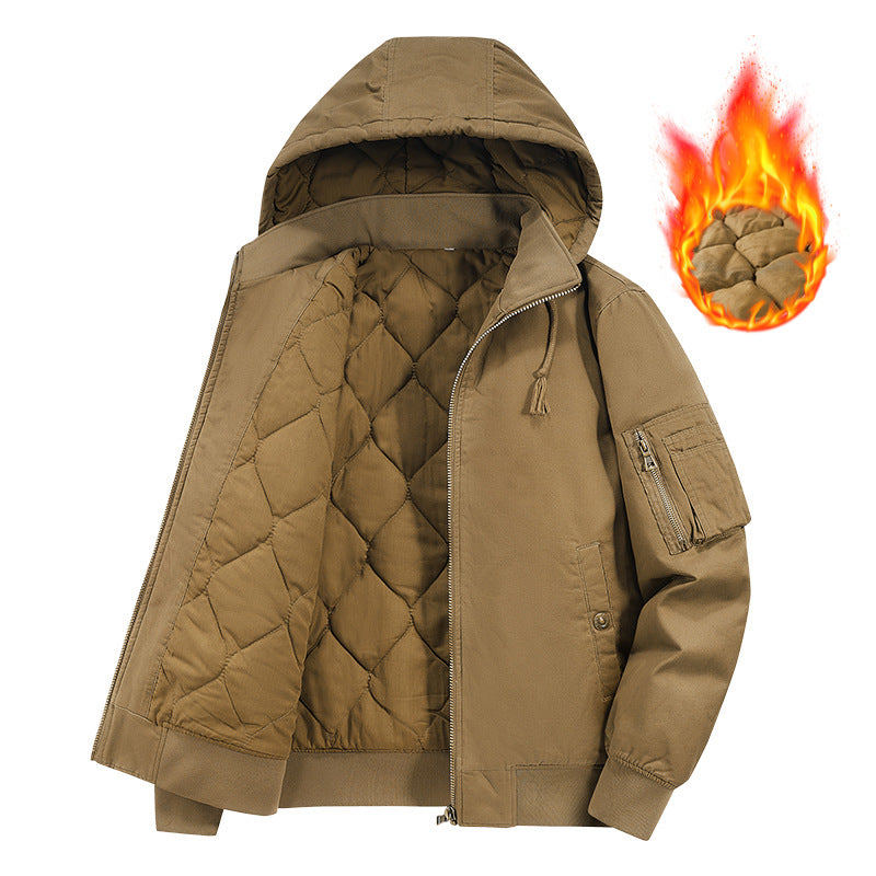 Men's Padded Hooded Bomber Jacket with Diamond Quilted Lining and Arm Pocket Chichicherry