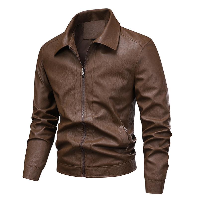 Men's Slim Fit Faux Leather Blouson in Vintage Flight Style with Shirt Collar and Zipper
