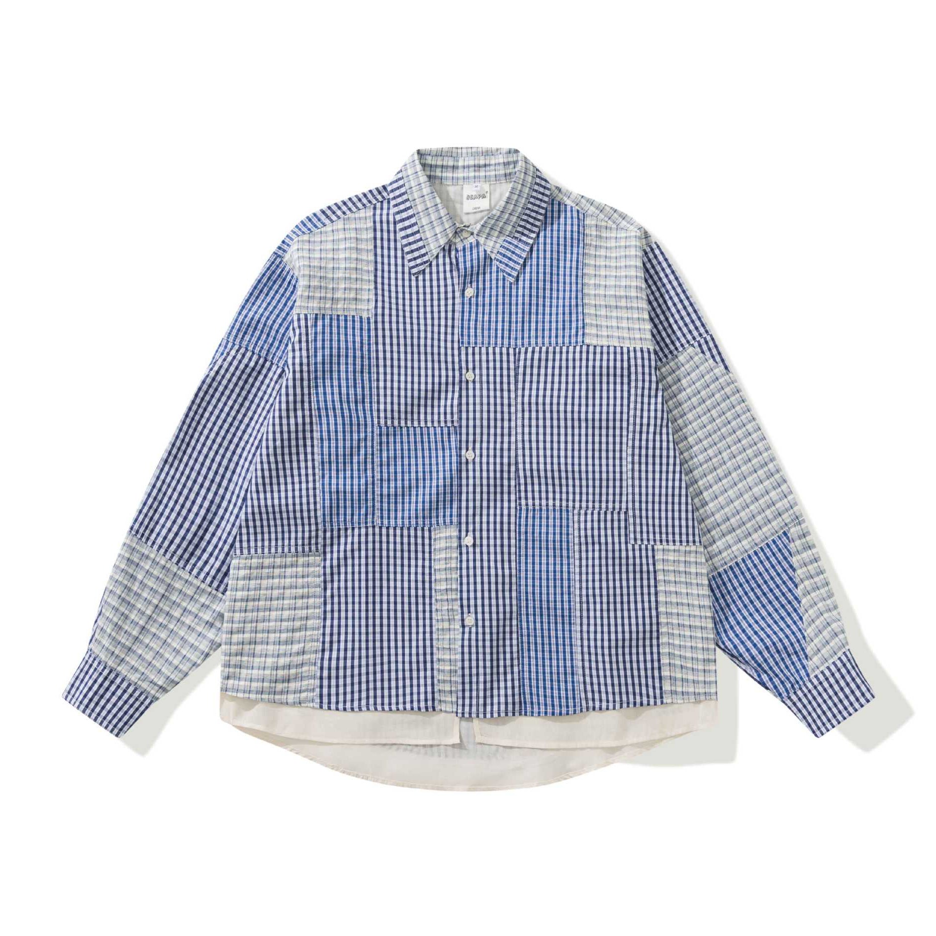 Unisex Patchwork-checked Overshirt with extended hem Chichicherry
