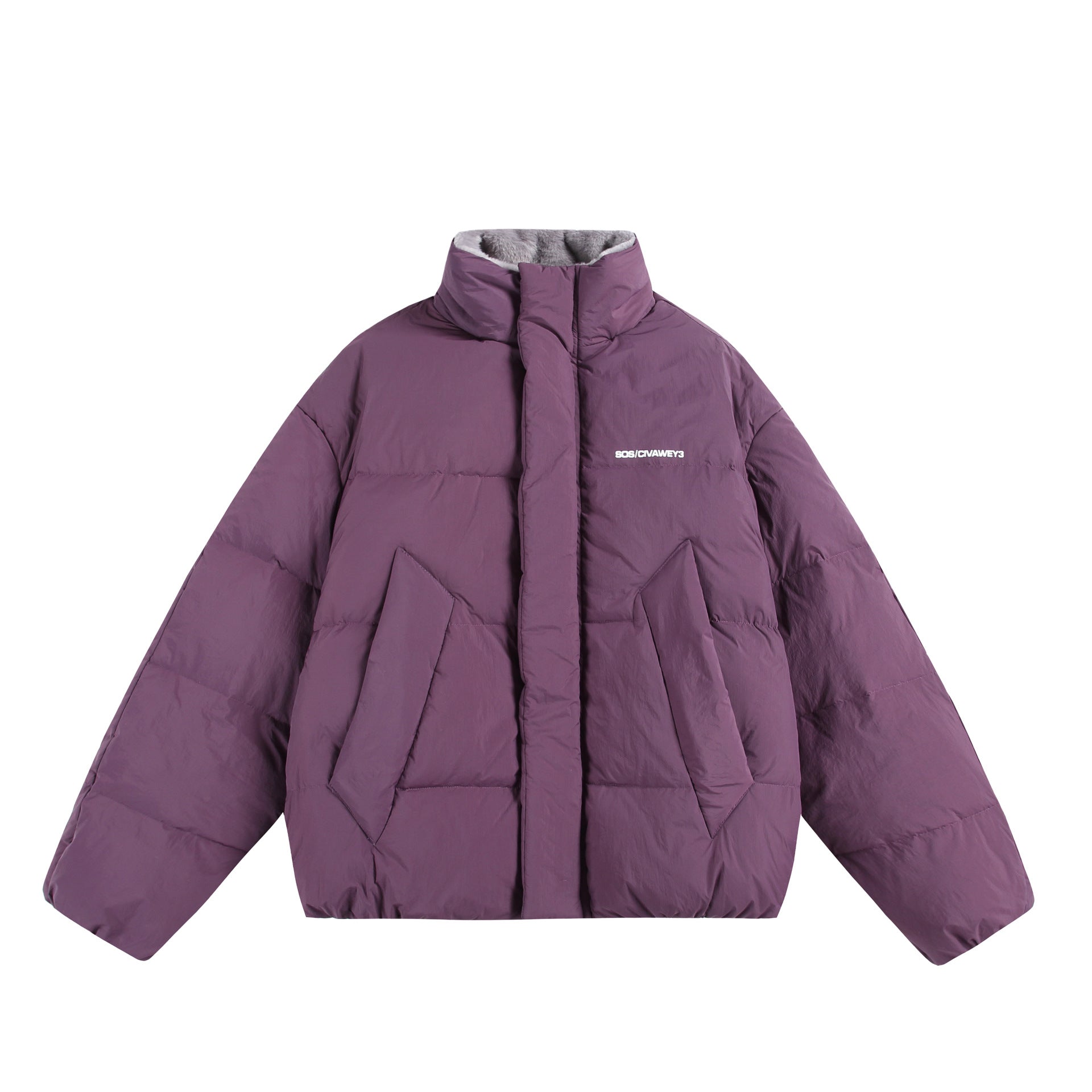 Ladies Oversized Padded Jacket with High Plush Collar and Wind Protection Placket Chichicherry