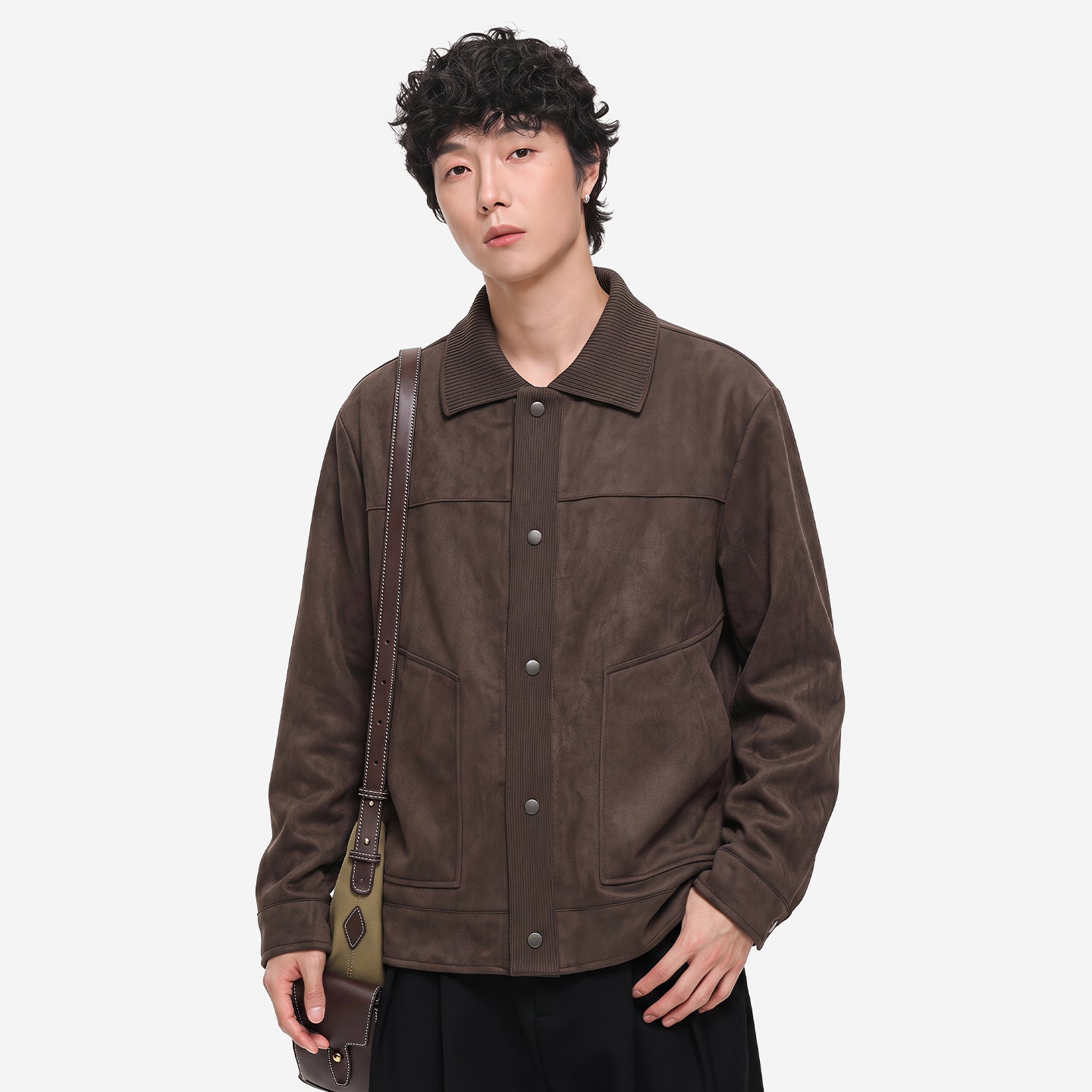 Men's overshirt jacket in suede look with ribbed collar and press stud placket Chichicherry