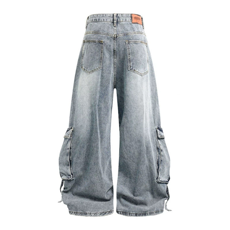 Women Wide Denim Cargo Culotte Pants with High Waist and Multifunctional Pockets Chichicherry