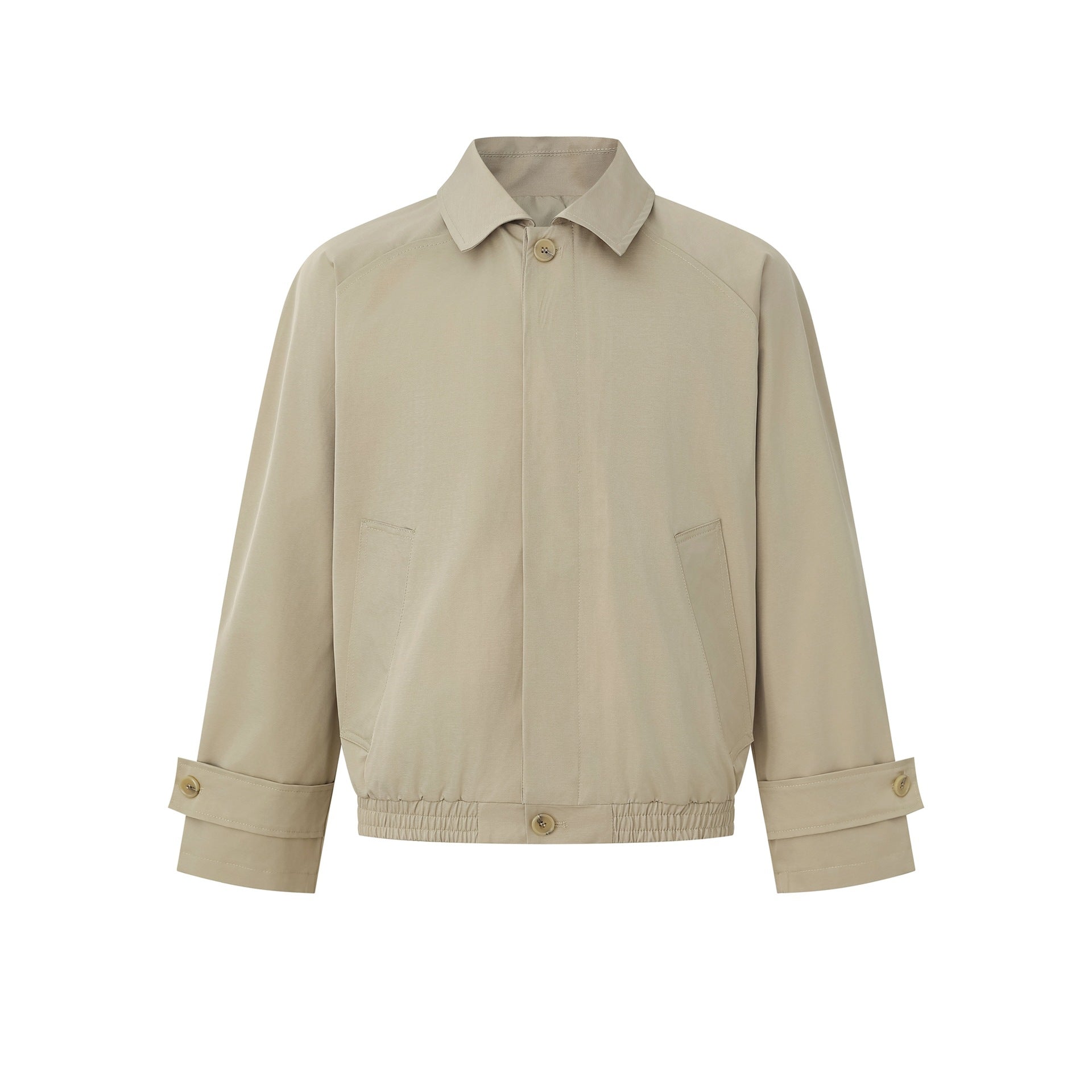 Ladies Short Bomber Jacket in Blouson Cut with Concealed Button Placket and Elastic Hem Chichicherry
