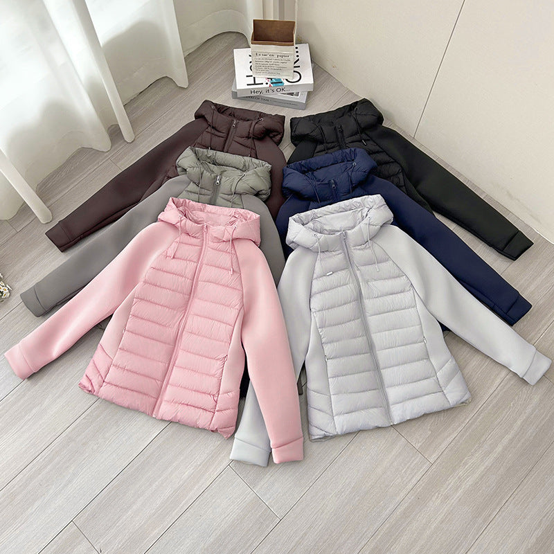 Ladies nano quilted hybrid jacket with hood, softshell sleeves and light thermal insulation Chichicherry