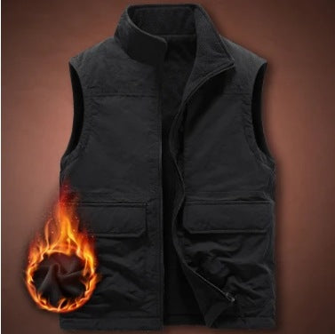 Men's Thermal Fleece Vest with windproof nylon outer layer, high stand collar, and multifunctional pockets Chichicherry