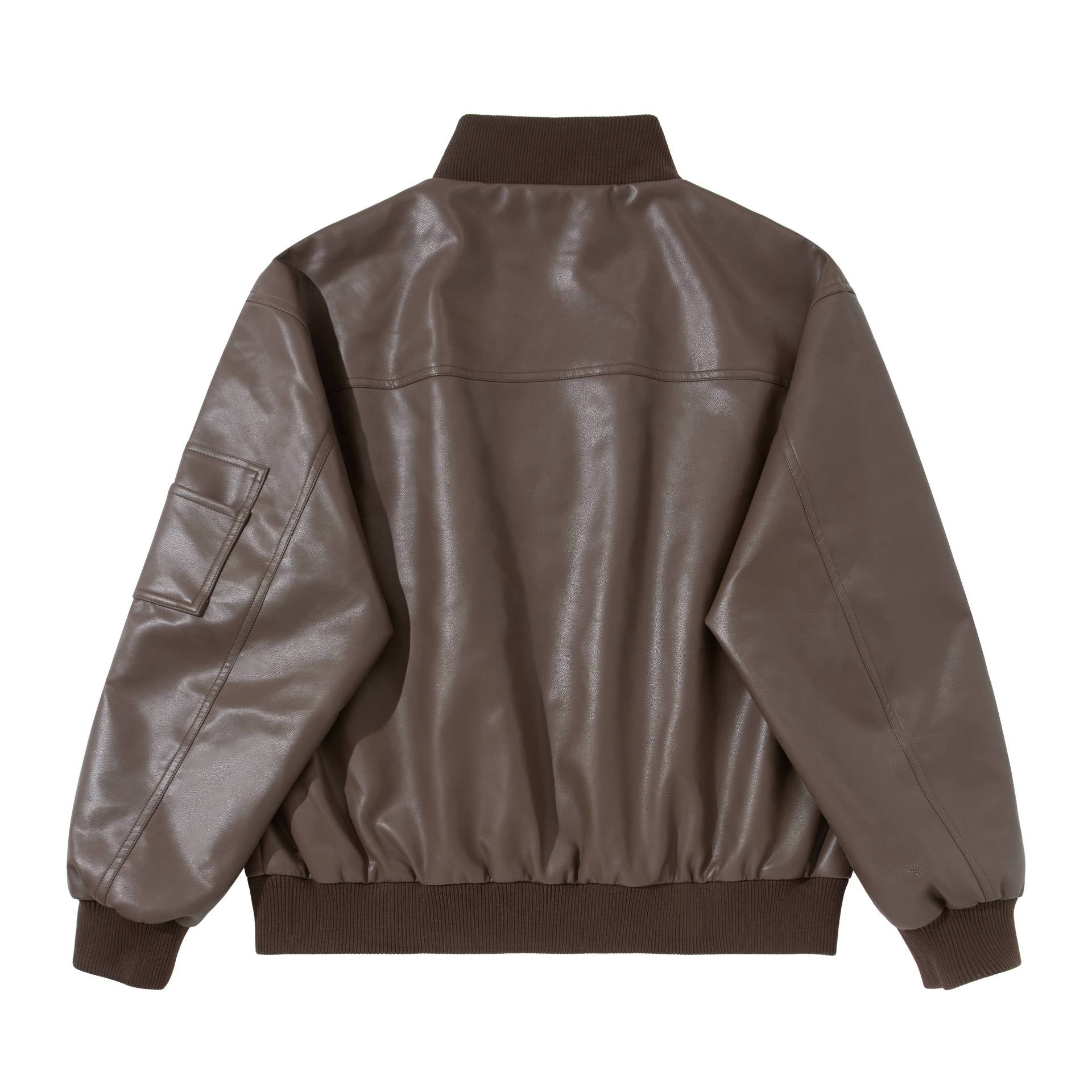 Men's faux leather bomber jacket in boxy cut with high ribbed collar and sleeve utility pocket Chichicherry
