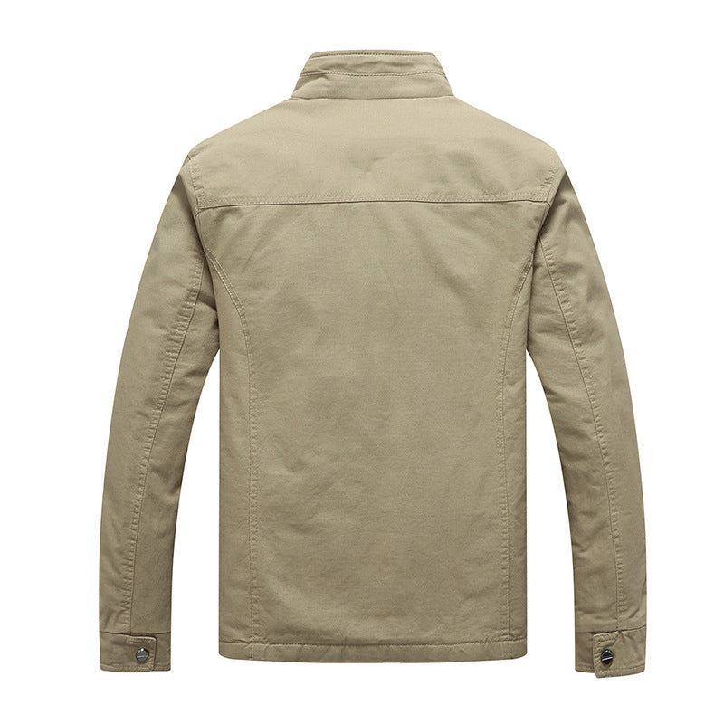 Men's canvas field jacket with faux fur lining, utility pockets, and stand-up collar Chichicherry