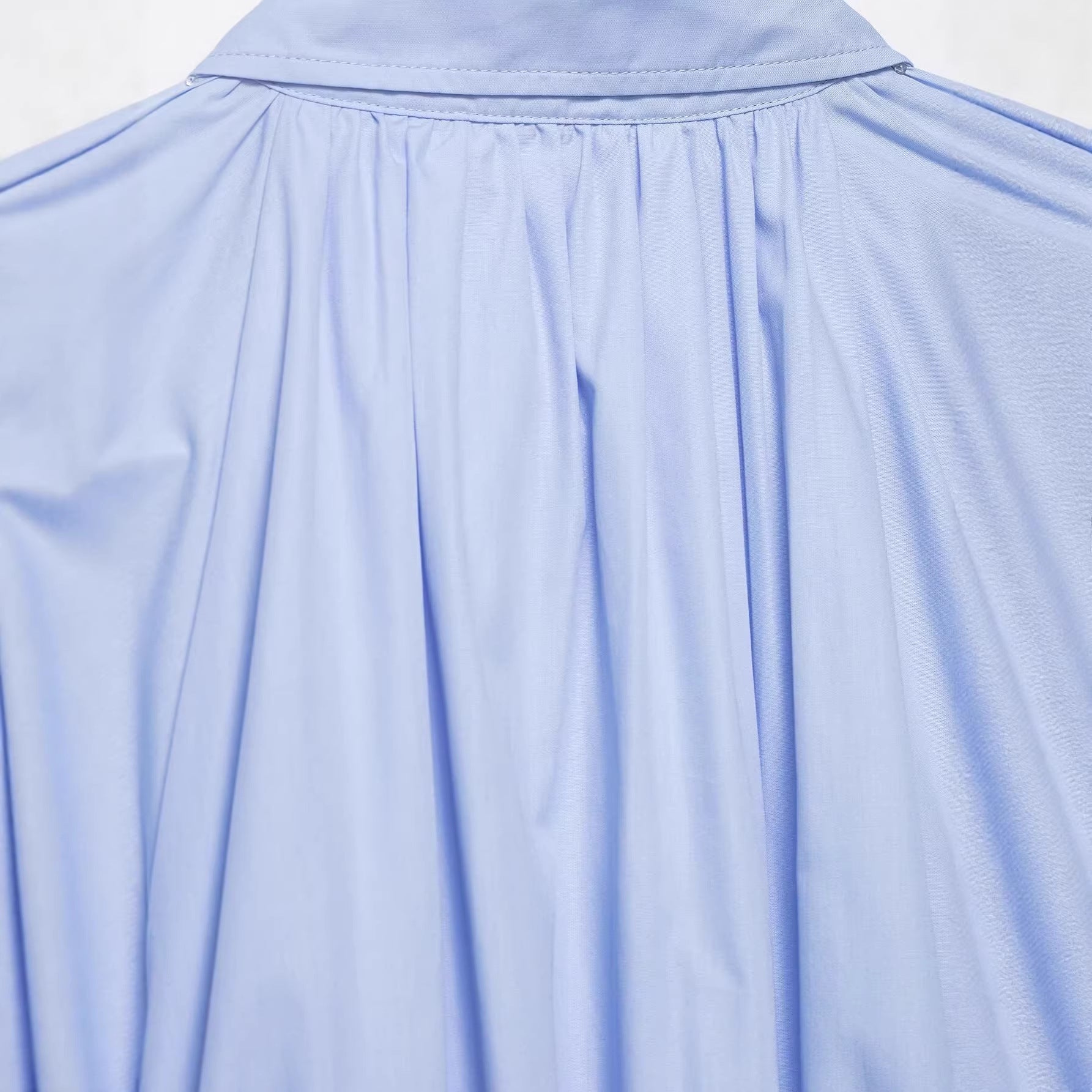 Women's Oversize Shirt Blouse with Pleats, Balloon Sleeves and Ruffled Hem Chichicherry