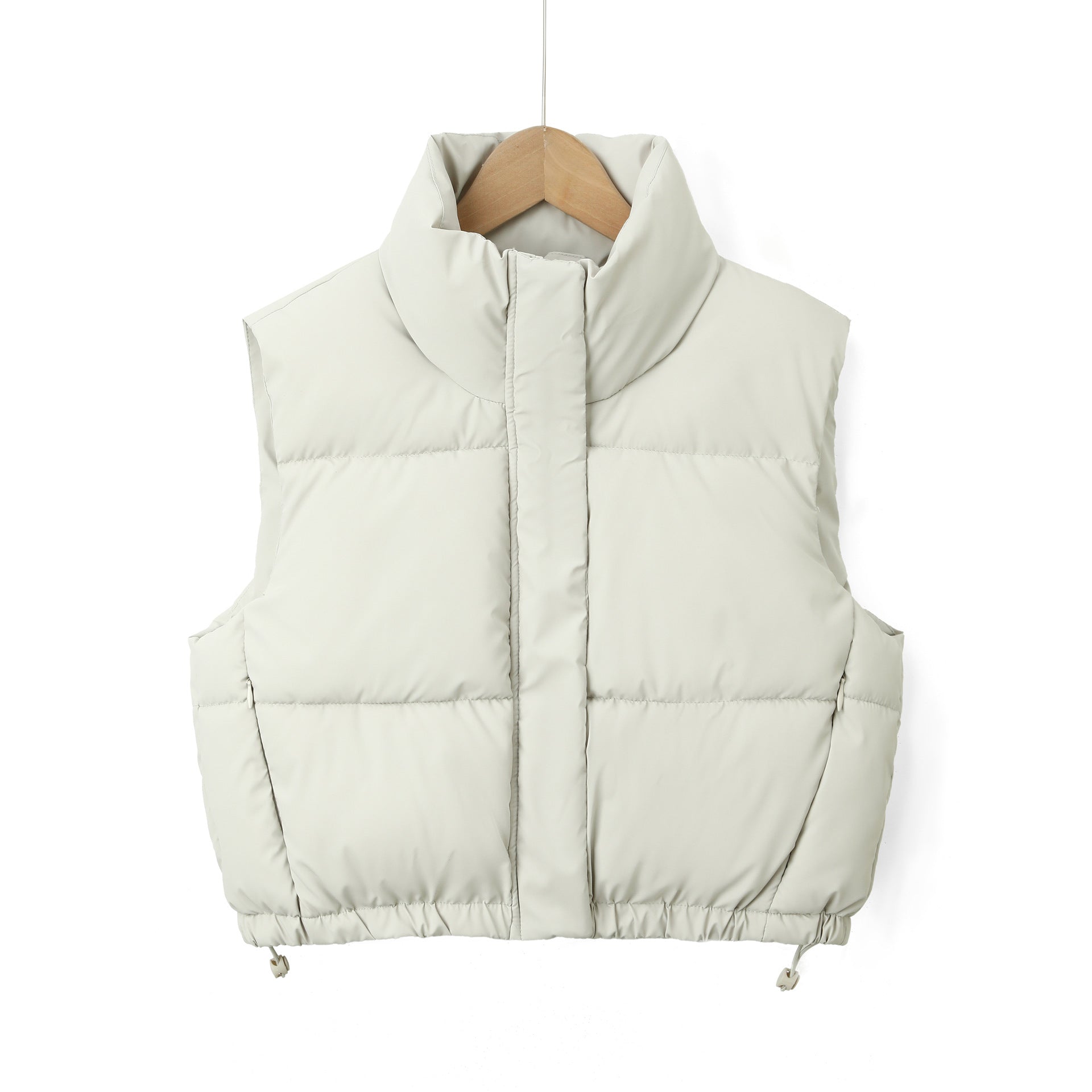 Women Padded Quilted Vest with High Stand-Up Collar and Drawstring Chichicherry